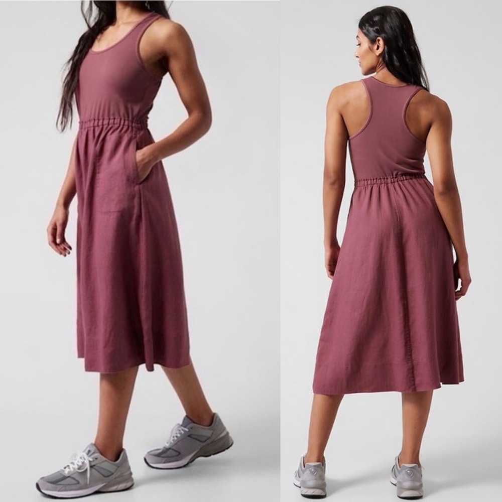Athleta Women's Baja Linen Midi Dress in Tawny Rose Size XL NWT